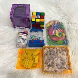 Bundle Lot Mini Games Rubiks Cube Water Game Maze Dominoes Bowling Set